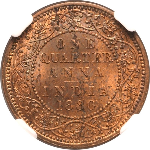 262 - INDIA. BRITISH INDIA. Victoria, 1837-1901. Copper 1/4 anna, 1880. Calcutta. Obv: VICTORIA EMPRESS, c... 