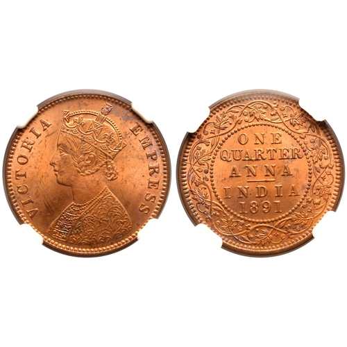 263 - INDIA. BRITISH INDIA. Victoria, 1837-1901. Copper 1/4 anna, 1891. Calcutta. Obv: VICTORIA EMPRESS, c... 