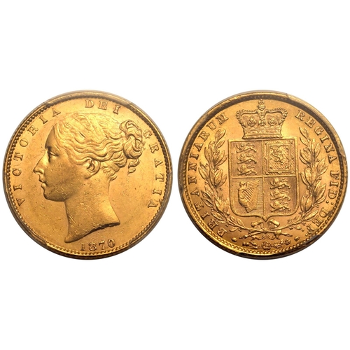 37 - UNITED KINGDOM. Victoria, 1837-1901. Gold Sovereign, 1870. London. WW raised. Second young head of V... 