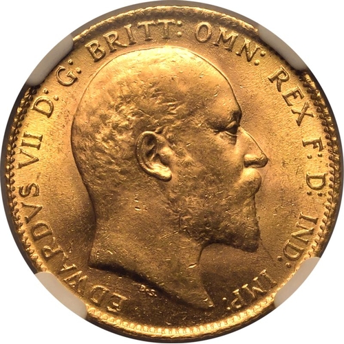 43 - UNITED KINGDOM. Edward VII, 1901-10. Gold Sovereign, 1906. London. Bare head right; EDWARDVS VII D:G... 