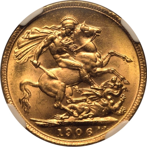 43 - UNITED KINGDOM. Edward VII, 1901-10. Gold Sovereign, 1906. London. Bare head right; EDWARDVS VII D:G... 