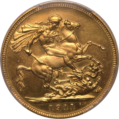 44 - UNITED KINGDOM. George V, 1910-36. Gold Sovereign, 1911. London. Proof. Bare head left; GEORGIVS V D... 