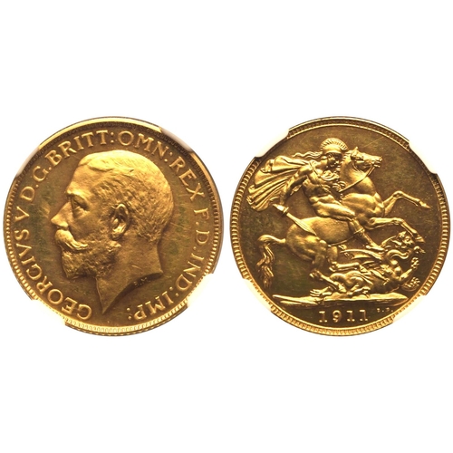 45 - UNITED KINGDOM. George V, 1910-36. Gold Sovereign, 1911. London. Proof. Bare head left; GEORGIVS V D... 