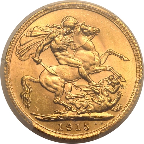 46 - UNITED KINGDOM. George V, 1910-36. Gold Sovereign, 1915. London. Bare head left; GEORGIVS V D.G.BRIT... 