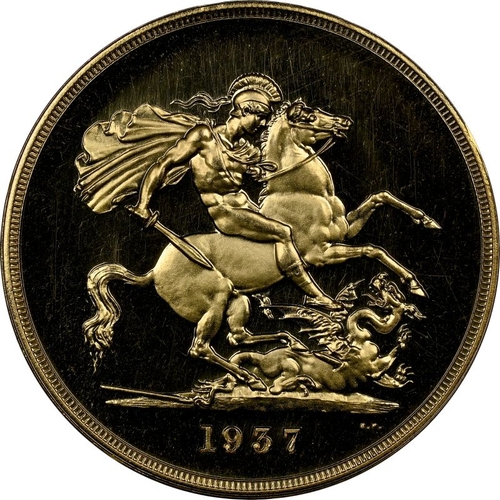 5A - UNITED KINGDOM. George VI, 1936-52. Gold 5 Pounds (5 Sovereigns), 1937. Royal Mint. Proof. Struck to... 