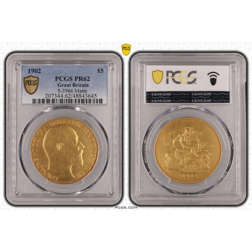 5 - UNITED KINGDOM. Edward VII, 1901-10. Gold 5 Pounds (5 Sovereigns), 1902. London. Matte proof. Bare h... 