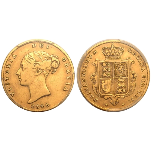 53 - UNITED KINGDOM. Victoria, 1837-1901. Gold Half-Sovereign, 1845. London. First small young head of Vi... 