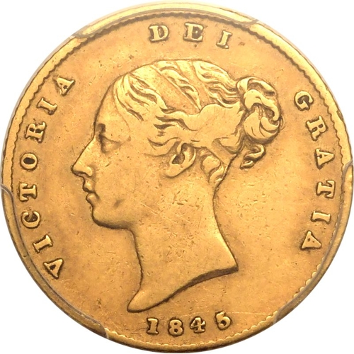 53 - UNITED KINGDOM. Victoria, 1837-1901. Gold Half-Sovereign, 1845. London. First small young head of Vi... 