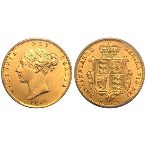 54 - UNITED KINGDOM. Victoria, 1837-1901. Gold Half-Sovereign, 1865. London. Second young head of Victori... 