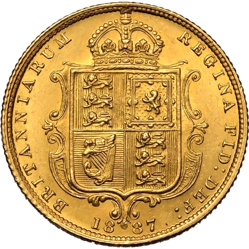 56 - UNITED KINGDOM. Victoria, 1837-1901. Gold Half-Sovereign, 1887. London. Imperfect J DISH L508. The i... 