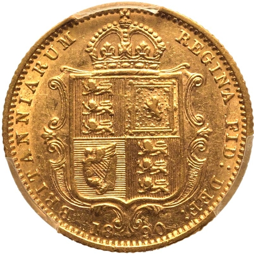 58 - UNITED KINGDOM. Victoria, 1837-1901. Gold Half-Sovereign, 1890. London. With JEB Low shield DISH L51... 
