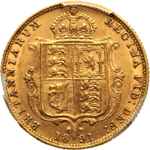 59 - UNITED KINGDOM. Victoria, 1837-1901. Gold Half-Sovereign, 1891. London. No JEB High shield DISH Unre... 