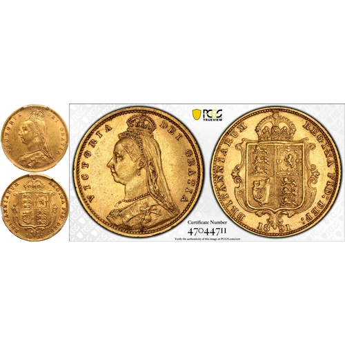 59 - UNITED KINGDOM. Victoria, 1837-1901. Gold Half-Sovereign, 1891. London. No JEB High shield DISH Unre... 