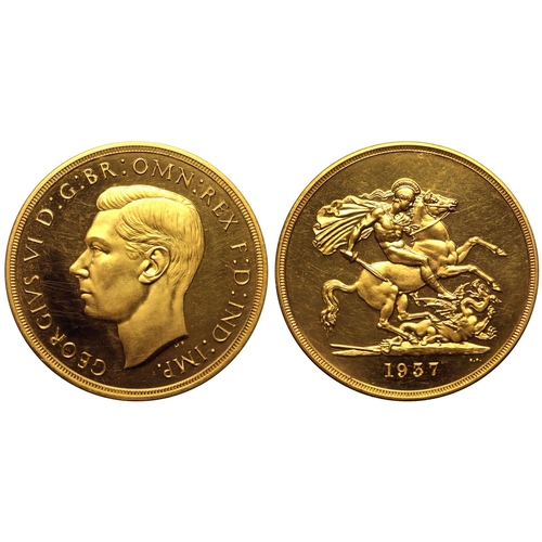 6 - UNITED KINGDOM. George VI, 1936-52. Gold 5 Pounds (5 Sovereigns), 1937. Royal Mint. Proof. Struck to... 