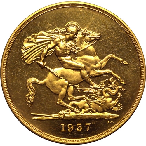 6 - UNITED KINGDOM. George VI, 1936-52. Gold 5 Pounds (5 Sovereigns), 1937. Royal Mint. Proof. Struck to... 
