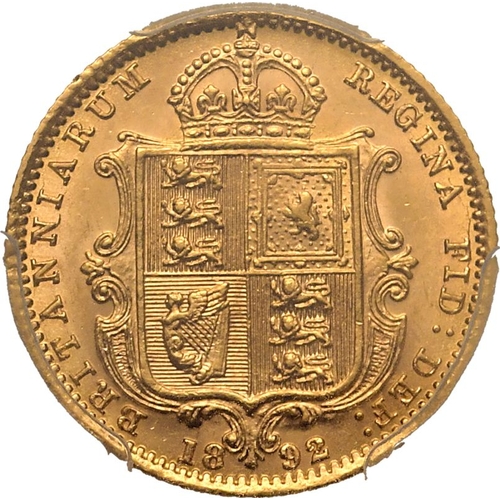 60 - UNITED KINGDOM. Victoria, 1837-1901. Gold Half-Sovereign, 1892. London. No JEB Low shield DISH L516.... 