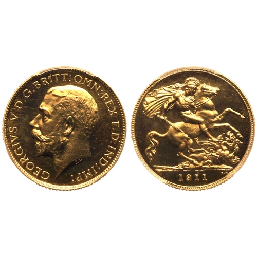 65 - UNITED KINGDOM. George V, 1910-36. Gold half-sovereign, 1911. London. Proof. Bare head left; GEORGIV... 