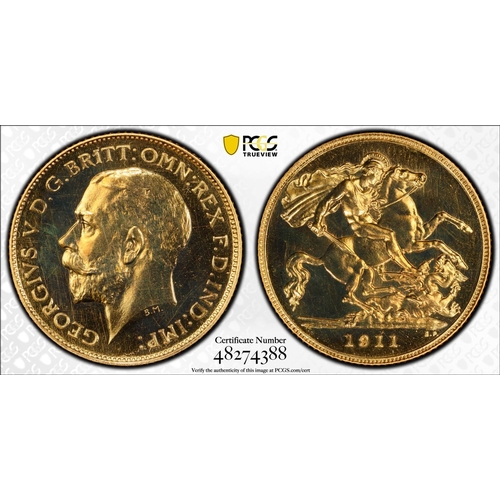 65 - UNITED KINGDOM. George V, 1910-36. Gold half-sovereign, 1911. London. Proof. Bare head left; GEORGIV... 