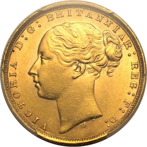 67 - AUSTRALIA. Victoria, 1837-1901. Gold Sovereign, 1873 M. Melbourne. St George. Young head left, WW bu... 