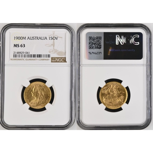 69 - AUSTRALIA. Victoria, 1837-1901. Gold sovereign, 1900 M. Melbourne. Old, veiled bust left, T.B. below... 