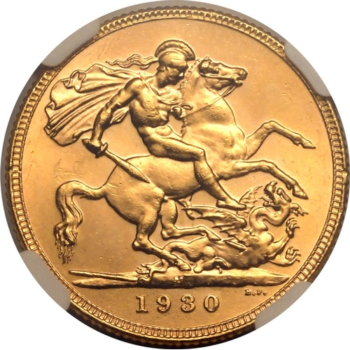 71 - AUSTRALIA. George V, 1910-36. Gold sovereign, 1930 M. Melbourne. One of the lowest mintage sovereign... 