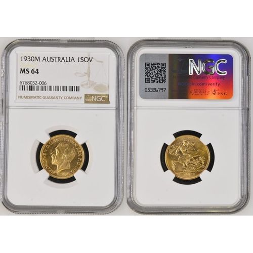 71 - AUSTRALIA. George V, 1910-36. Gold sovereign, 1930 M. Melbourne. One of the lowest mintage sovereign... 
