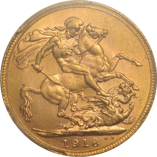 73 - CANADA. George V, 1910-36. Gold Sovereign, 1918 C. Ottawa. Bare head left, with B.M. on truncation; ... 