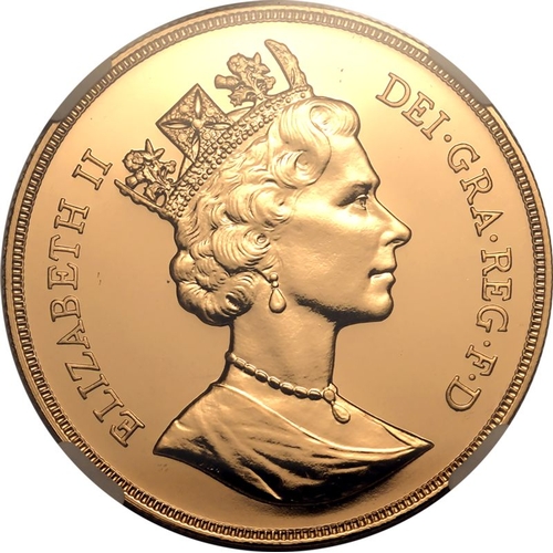 80 - UNITED KINGDOM. Elizabeth II, 1952-2022. Gold 5 pounds (5 sovereigns), 1987. Royal Mint. Third crown... 