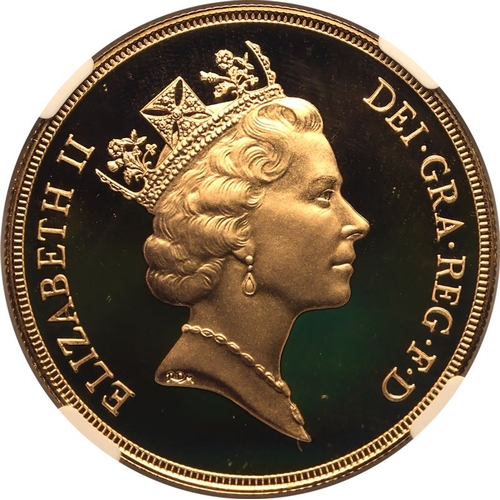 83 - UNITED KINGDOM. Elizabeth II, 1952-2022. Gold 5 pounds (5 sovereigns), 1990. Royal Mint. Proof. Thir... 