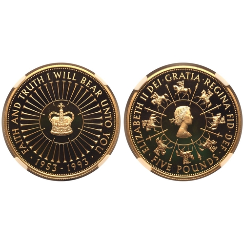 86 - UNITED KINGDOM. Elizabeth II, 1952-2022. Gold 5 pounds (crown), 1993. Royal Mint. Proof. Celebrating... 