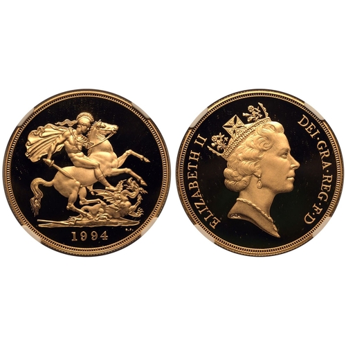 87 - UNITED KINGDOM. Elizabeth II, 1952-2022. Gold 5 Pounds (5 Sovereigns), 1994. Royal Mint. Proof. Thir... 