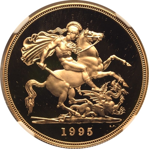 88 - UNITED KINGDOM. Elizabeth II, 1952-2022. Gold 5 Pounds (5 Sovereigns), 1995. Royal Mint. Proof. Thir... 