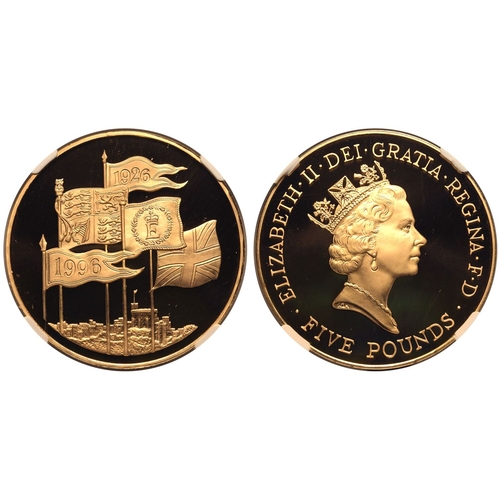 89 - UNITED KINGDOM. Elizabeth II, 1952-2022. Gold 5 pounds (crown), 1996. Royal Mint. Proof. Struck to c... 