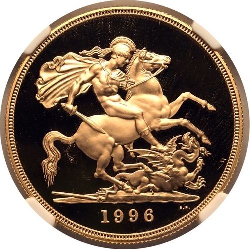 90 - UNITED KINGDOM. Elizabeth II, 1952-2022. Gold 5 Pounds (5 Sovereigns), 1996. Royal Mint. Proof. Thir... 