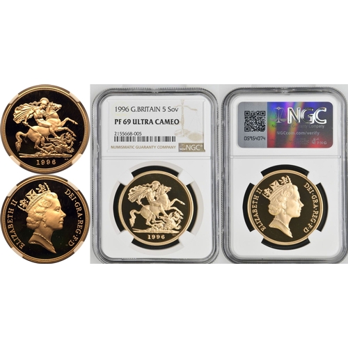 90 - UNITED KINGDOM. Elizabeth II, 1952-2022. Gold 5 Pounds (5 Sovereigns), 1996. Royal Mint. Proof. Thir... 