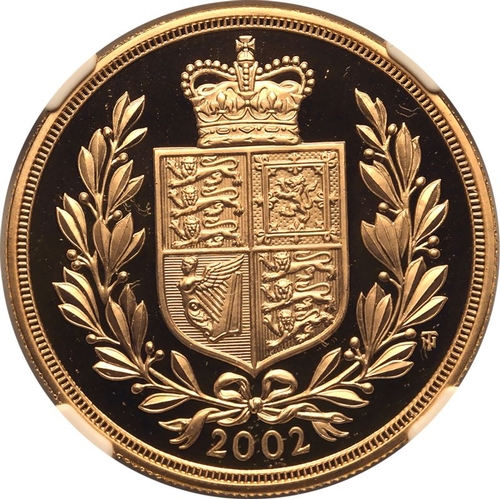 97 - UNITED KINGDOM. Elizabeth II, 1952-2022. Gold 5 Pounds (5 Sovereigns), 2002. Royal Mint. Proof. Comm... 