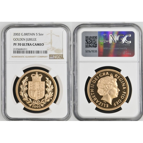 97 - UNITED KINGDOM. Elizabeth II, 1952-2022. Gold 5 Pounds (5 Sovereigns), 2002. Royal Mint. Proof. Comm... 