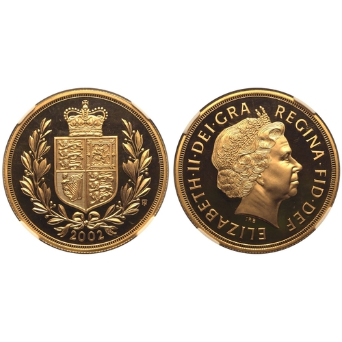 98 - UNITED KINGDOM. Elizabeth II, 1952-2022. Gold 5 pounds (5 sovereigns), 2002. Royal Mint. Proof. Comm... 