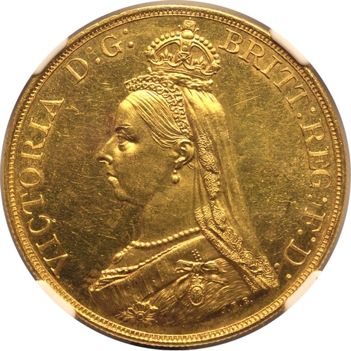 2 - UNITED KINGDOM. Victoria, 1837-1901. Gold 5 Pounds (5 Sovereigns), 1887. London. Jubilee head of Que... 