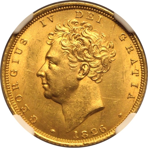 27 - UNITED KINGDOM. George IV, 1820-30. Gold Sovereign, 1826. London. Bare head left; date below; &middo... 