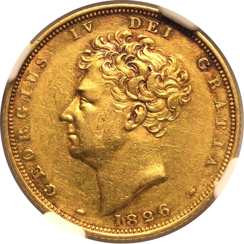 28 - UNITED KINGDOM. George IV, 1820-30. Gold Sovereign, 1826. London. Bare head left; date below; &middo... 