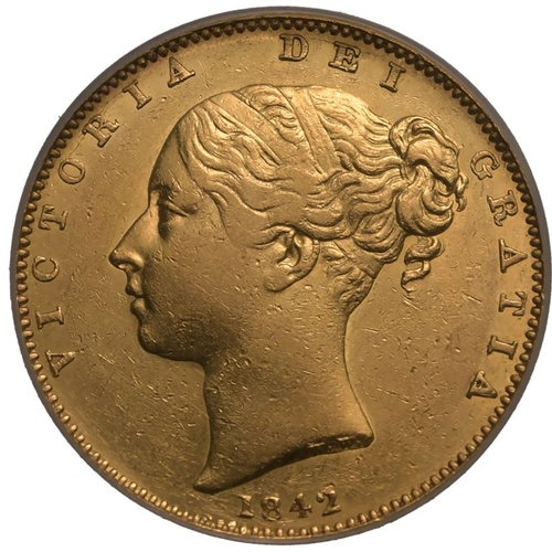 43 - UNITED KINGDOM. Victoria, 1837-1901. Gold Sovereign, 1842. London. Open 2/1. A significant coin, pro... 