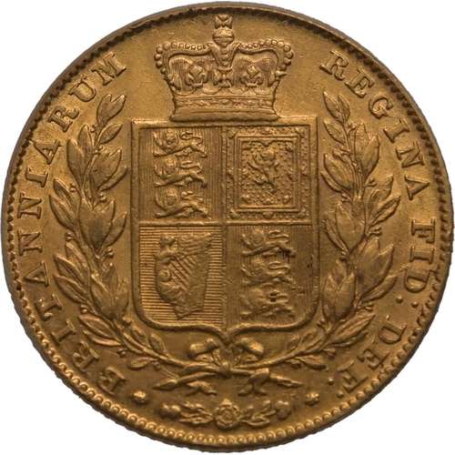 45 - UNITED KINGDOM. Victoria, 1837-1901. Gold Sovereign, 1844. London. 4 over inverted 4. First young he... 