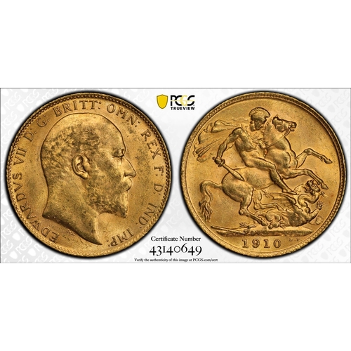 58 - UNITED KINGDOM. Edward VII, 1901-10. Gold Sovereign, 1910. London. Bare head right; EDWARDVS VII D:G... 