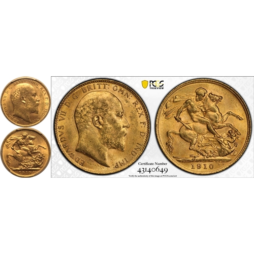 58 - UNITED KINGDOM. Edward VII, 1901-10. Gold Sovereign, 1910. London. Bare head right; EDWARDVS VII D:G... 