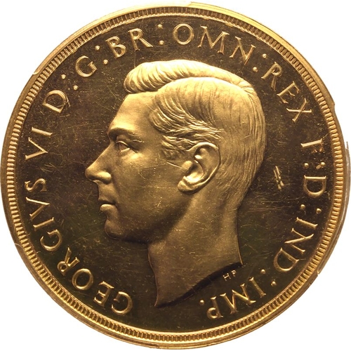 6 - UNITED KINGDOM. George VI, 1936-52. Gold 5 Pounds (5 Sovereigns), 1937. Royal Mint. Proof. Struck to... 