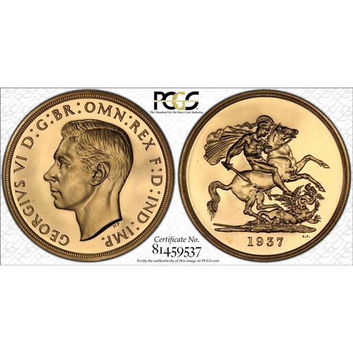 6 - UNITED KINGDOM. George VI, 1936-52. Gold 5 Pounds (5 Sovereigns), 1937. Royal Mint. Proof. Struck to... 