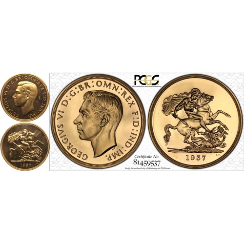 6 - UNITED KINGDOM. George VI, 1936-52. Gold 5 Pounds (5 Sovereigns), 1937. Royal Mint. Proof. Struck to... 