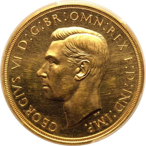 7 - UNITED KINGDOM. George VI, 1936-52. Gold 5 Pounds (5 Sovereigns), 1937. Royal Mint. Proof. Struck to... 