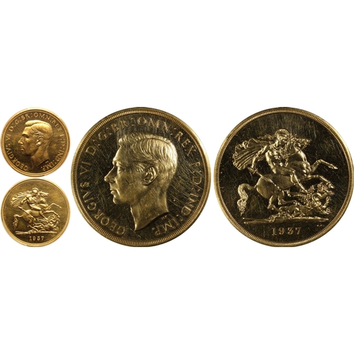 7 - UNITED KINGDOM. George VI, 1936-52. Gold 5 Pounds (5 Sovereigns), 1937. Royal Mint. Proof. Struck to... 